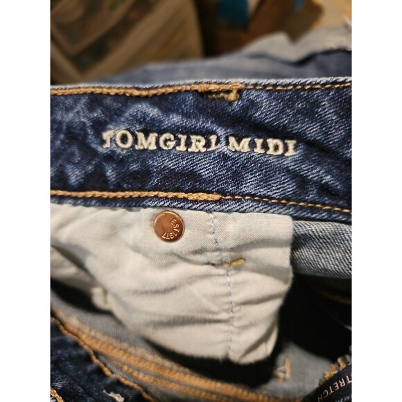 New Sz 16 36X5 American Eagle Shorts Tom Girl Midi Stretch Distressed Denim - Picture 4 of 6